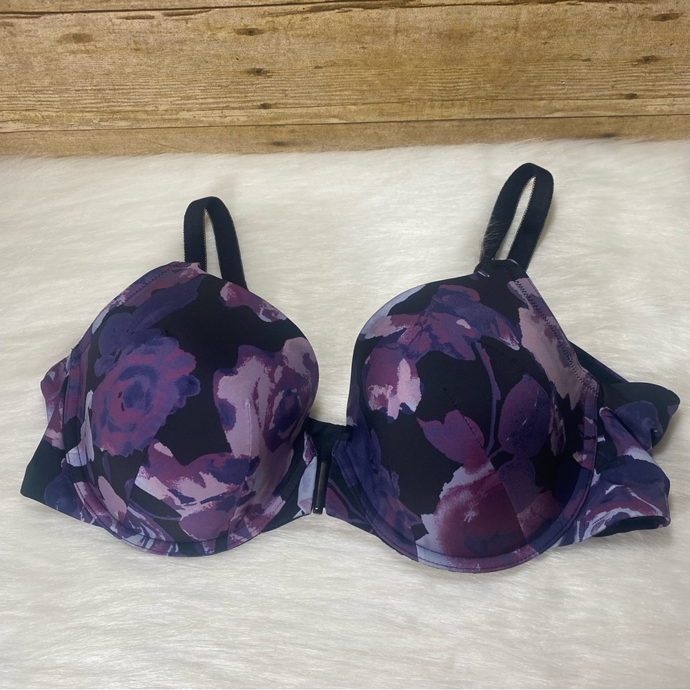 Torrid 40C Body Plunge Push-Up Front Close Bra Purple Floral Underwire